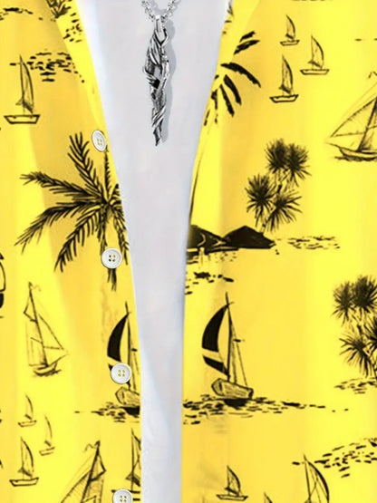 Summer Men's Shirt Coconut Tree 3D Print Casual Short Sleeve Lapel Tops Beach Casual Hawaiian Shirt Men Oversized Shirts For Men