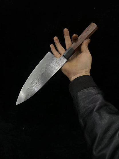 Faca Deba Aço Damasco Artesanal Lâmina Chefs Cutelo Sashimi Fatiar Carne Tynny Sushi Longquan Facas de Cozinha Ferramentas de Culinária