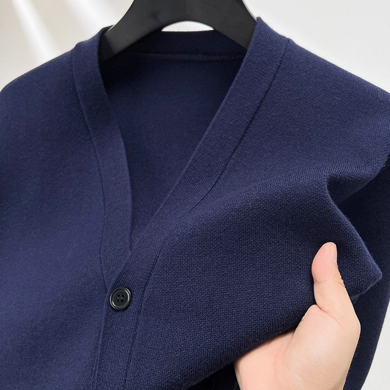 Designer Quality Men's V-Neck Knit Cardigan Autumn Winter New Solid Color Double Pocket Sweater Coat Casual Commute Menswear Top