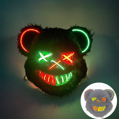 LED Bloody Rabbit Mask Glowing Killer Black Bear Mask Halloween Dance Party Cosplay Costume Props Assassinated Plush Rabbit Mask