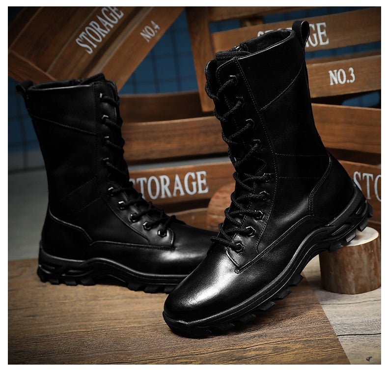 Botas de Couro Genuíno Masculinas de Cano Curto Botas Masculinas de Inverno de Couro com Pelo Quente para Exército Caça Sapatos Masculinos Botas Casuais Pretas