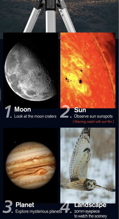 Telescópio Profissional Monocular 35X-875X com Abertura Grande de 114MM F70076 para Observação de Estrelas, Pássaros e Lua