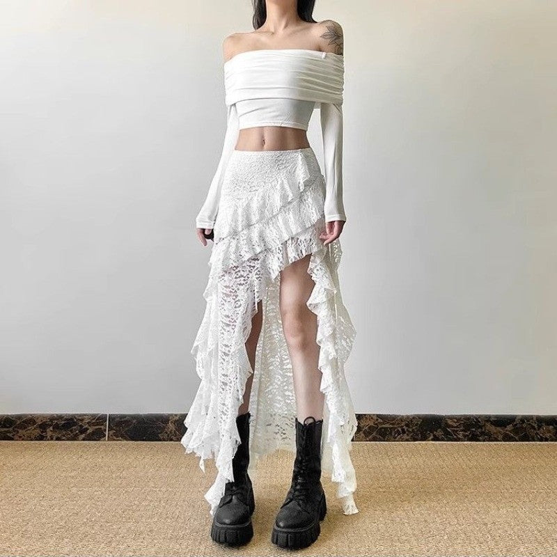 Gothic Skirt 2000s Summer Women's Clothes Gyaru Kpop Streetwear Lace High Waist Casual Aesthetic Long Skrit Femme Hip Hop Skirts