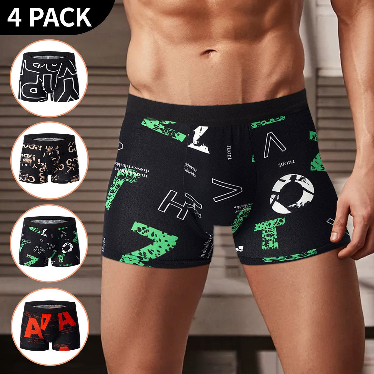 4/5/6/10 Piece Pack Men's Fashion Printed Pants with Various Combinations Plus Size Sports Comfortable Adolescent Boxer Pants