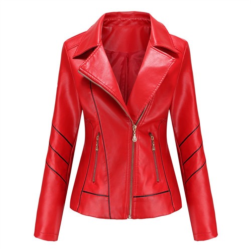 Red PU Faux Leather Jacket Women fashion Casual Biker Jackets Outwear Female Tops spring and autumn Black Leather Jacket Coat
