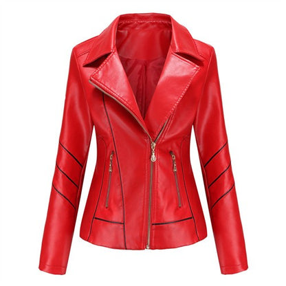 Red PU Faux Leather Jacket Women fashion Casual Biker Jackets Outwear Female Tops spring and autumn Black Leather Jacket Coat