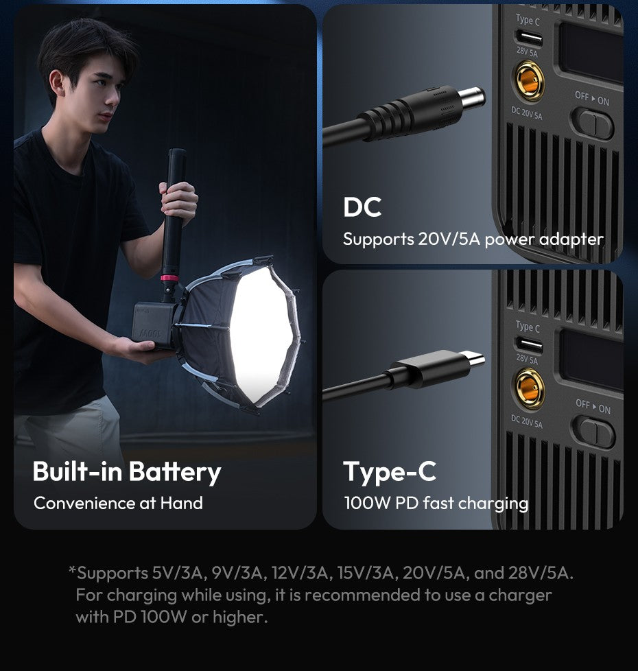 Ulanzi ML100Bi | ML100RGB Luz de Vídeo COB de 100W 2700K-6500K Bi-Color | Luz de Estúdio Fotográfico RGB 360° para Filmagem e Transmissão ao Vivo