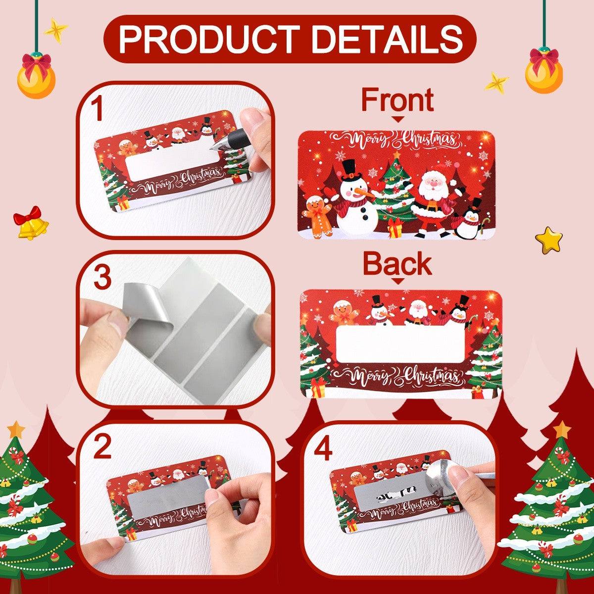 20/40pcs Christmas Scratch Off Cards Santa Claus Print Double-Sided DIY Blank Writable Gift Vouchers for Party Favors Xmas Decor