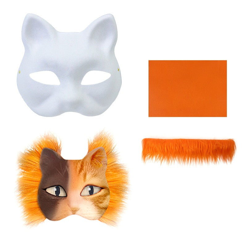 3Pcs/set DIY Handmade Graffiti Half Face Mask Therian Mask Kit Blank Mask Half Face Hand Drawn Animal Cat Fox Mask Party Gifts