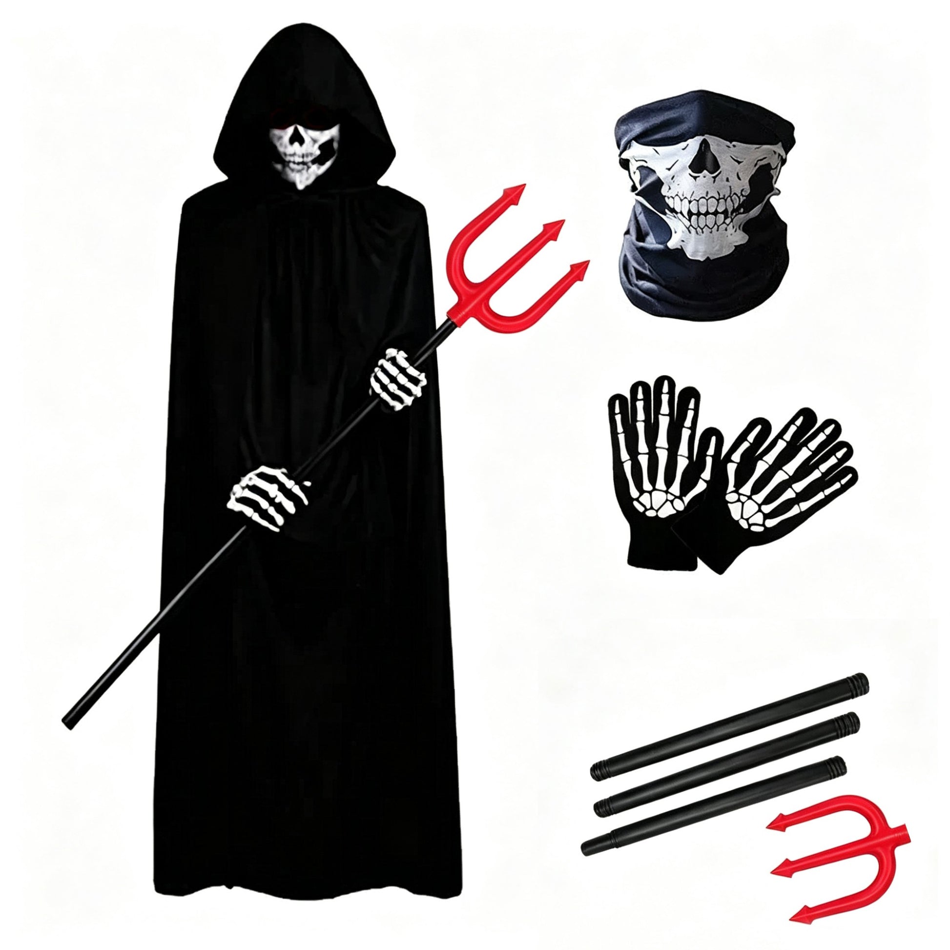 Halloween New Party Role Playing  Adult Death Black Cloak Halloween Skull Ball Costume Prop Set   Adult Gift ?