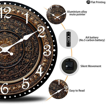 Wooden Silent Wall Clock nate gold wall clock intricate patterns Quartz Analog Clock Farmhouse,Office Idea Christmas Halloween