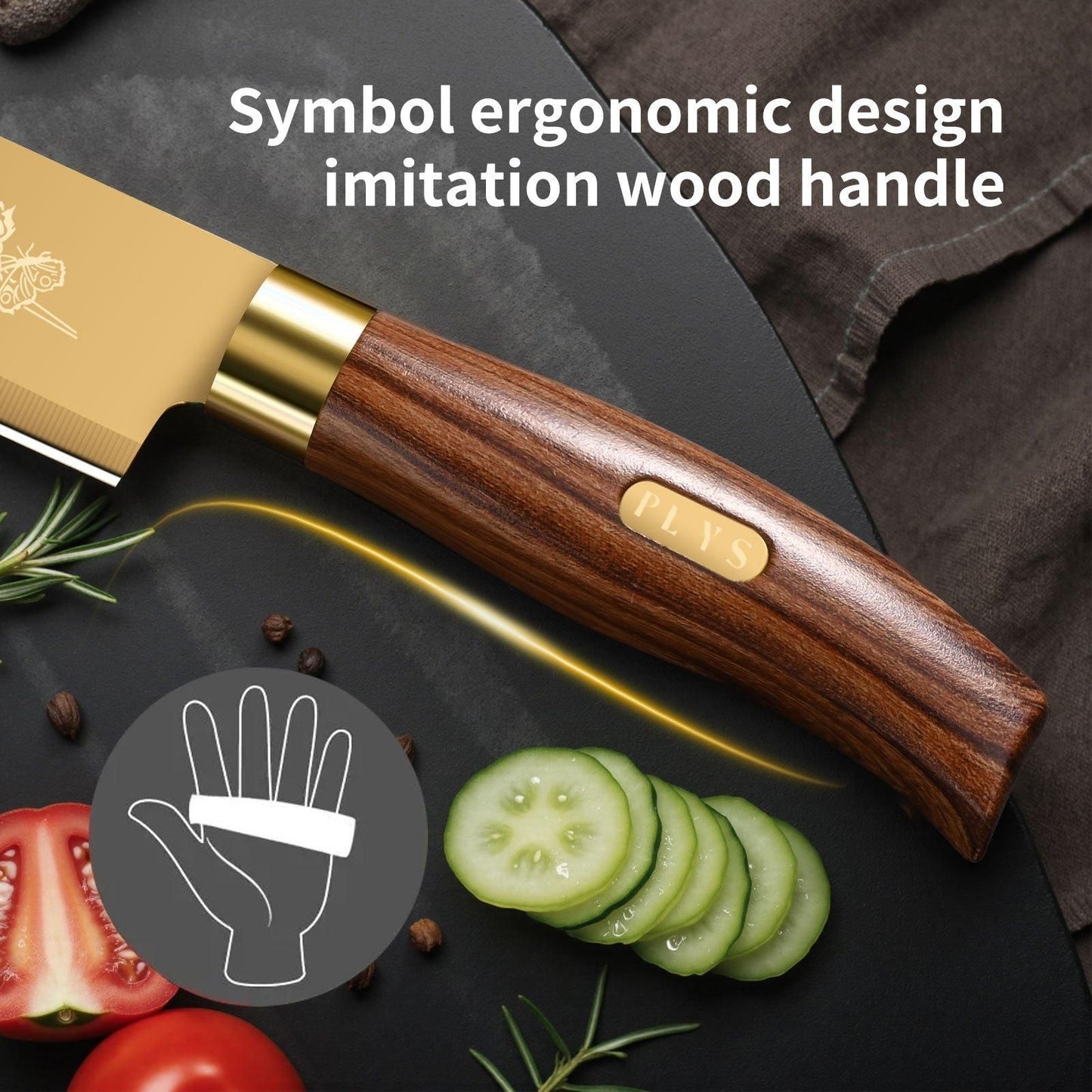 Conjunto de Facas de Cozinha Douradas de Luxo - Lâminas de Aço Inoxidável de 4 Peças com Revestimento de Titânio. Cabos Ergonômicos. Facas de Alta Performance