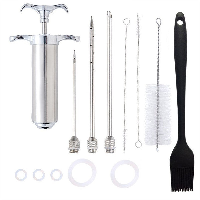 Conjunto de Seringa para Temperos em Aço Inoxidável Injetor de Sabor para Carne Peru Frango Molho Marinada Acessórios de Cozinha Doméstica