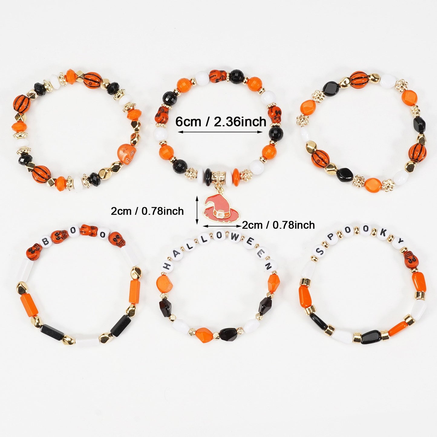 1/2pcs Halloween Bracelet Artificial Crystal Soft Ceramic Bead Bracelet Pumpkin Ghost Bat Hat Pendant Party Bracelet
