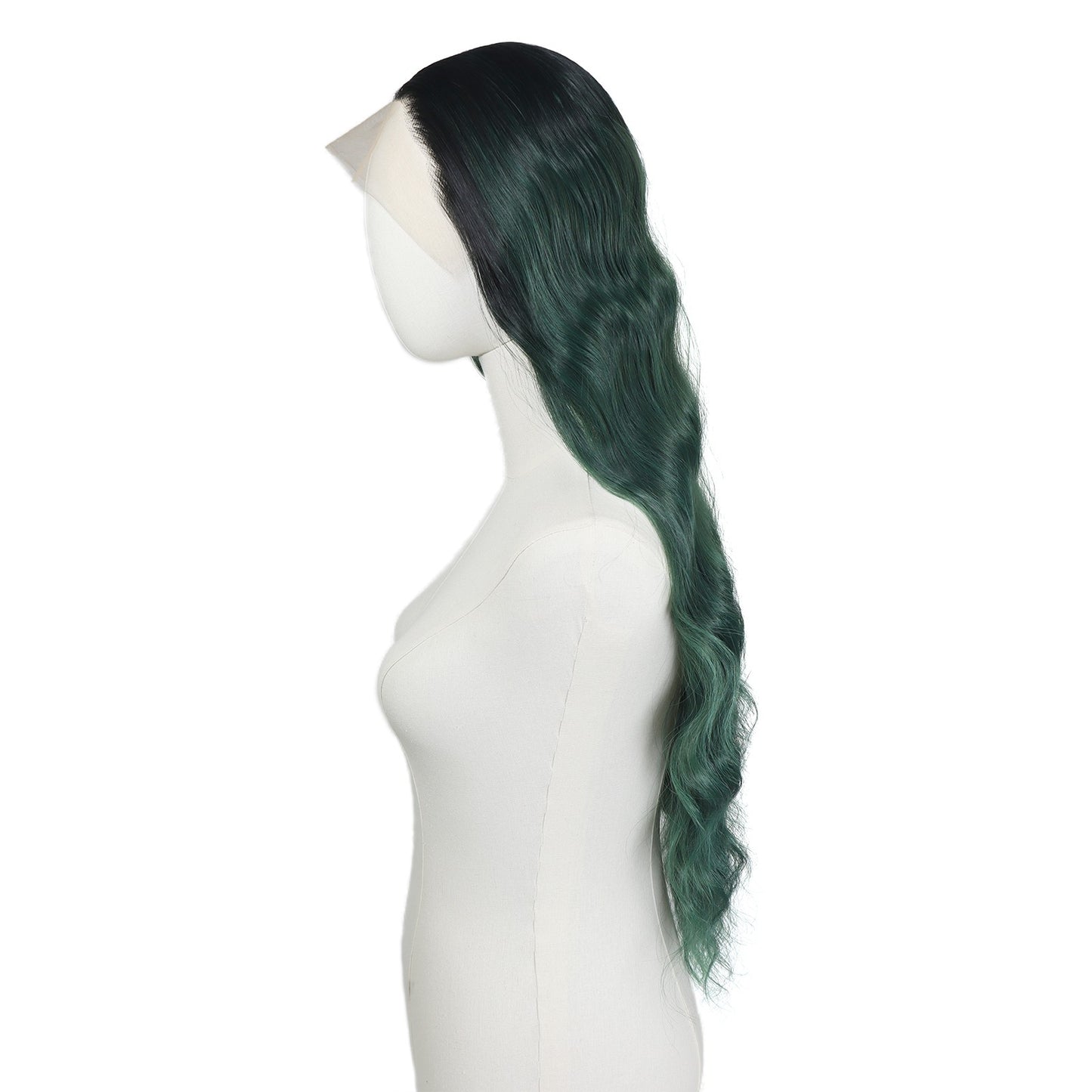 Ombre Verde Escuro Ondulado Perucas Sintéticas Raízes Escuras Cosplay Peruca Verde Renda Frente 13x4 Para Mulheres Pré-Arrancada Linha do Cabelo Natural
