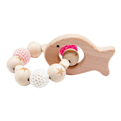 Wooden Rattle Teether Baby Toys Crochet Beads Baby Teether Baby Nursing Bracelet Rattle Chewable Teething Beads For Kids Gifts
