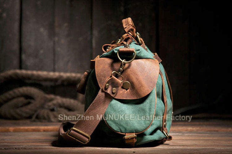 Vintage Military Canvas + Genuine Leather Men Shoulder Bag Sling Crossbody Bag Tote Handbag Men Canvas Messenger Bag  Leisure
