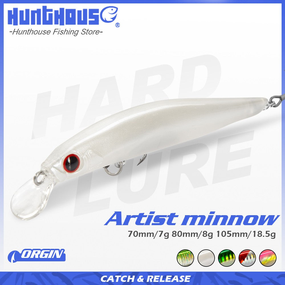 Isca de Pesca de Truta Hunthouse Isca Rígida Sinking Jerkbait 70/80/105mm 7/8.5/18.5g Artist Minnow Isca de Pesca Marinha Twitch Para Robalo