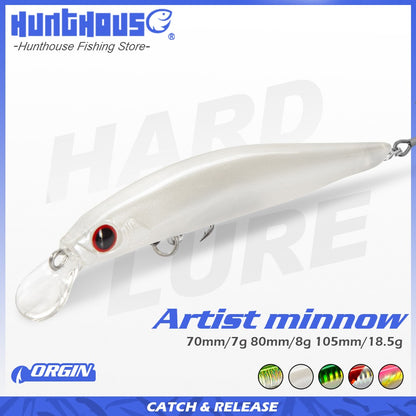 Isca de Pesca de Truta Hunthouse Isca Rígida Sinking Jerkbait 70/80/105mm 7/8.5/18.5g Artist Minnow Isca de Pesca Marinha Twitch Para Robalo