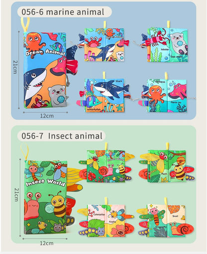 8 Page Tail Cloth Book Touch And Feel Infant Soft Books Cartoon Animals Development Interactive Early Education Toys For Baby