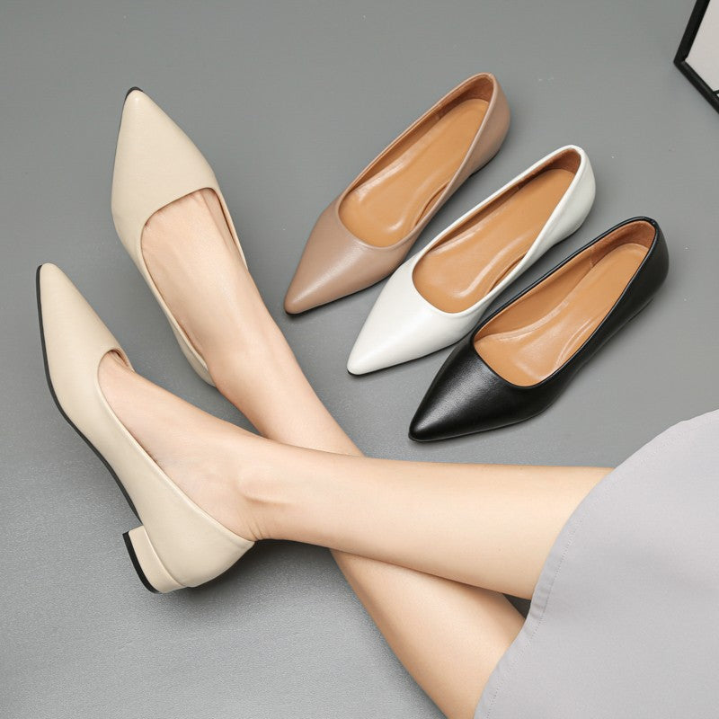 Sapatos Femininos de Couro Pequenos com Salto Quadrado de Boca Rasa e Bico Fino, Elegantes e Modernos, de Salto Alto, Sapatos de Festa Zapatos Mujer