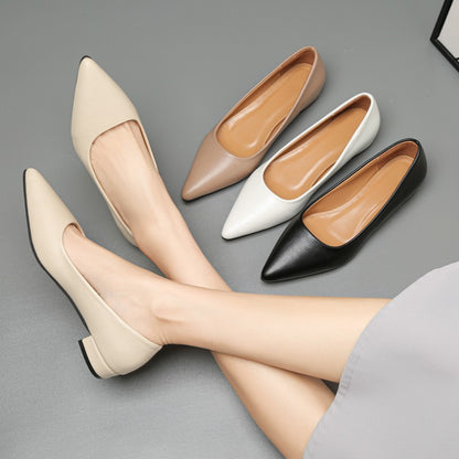 Sapatos Femininos de Couro Pequenos com Salto Quadrado de Boca Rasa e Bico Fino, Elegantes e Modernos, de Salto Alto, Sapatos de Festa Zapatos Mujer