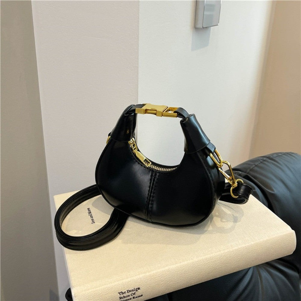 Simple Y2K Pu Leather Handbag Solid Color Minimalist Style Crossbody Bag Coin Purses Half-moon Crescent Bag Ladies