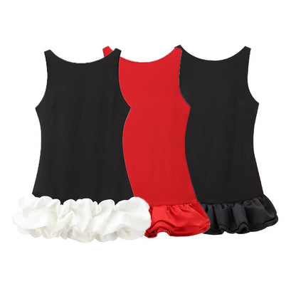 TFMLN Fashion Women Ruffle Pleated Dress Slim O-neck Sleeveless Backless Dresses Female 2025 Party Club Lady Vestidos