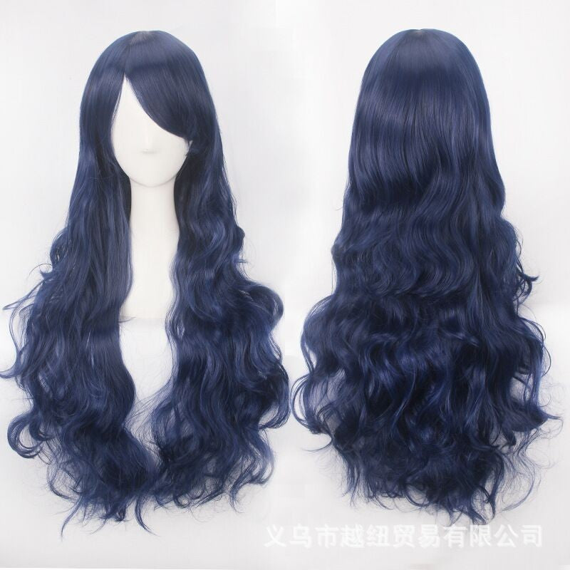 Peruca de anime colorida estilo cosplay europeu e americano, com rede de fivela para comércio exterior, universal, 80CM de comprimento, encaracolada de fibra sintética