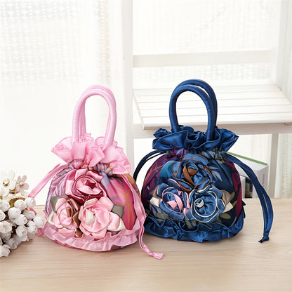 New soft lace mommy bag three-dimensional flower handbag drawstring handbag key cell phone organizer bag
