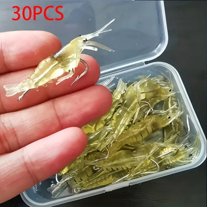 30 Pieces/Box Silicone Simulation Soft Shrimp Bait Hooked Shrimp, Bass and Bent Beak Bait, Fishing Accessories