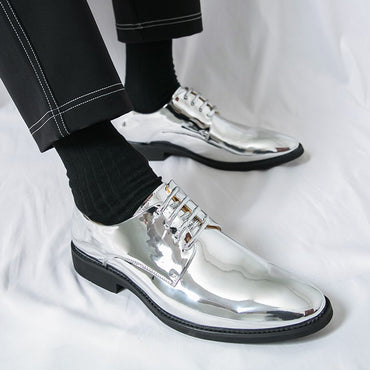 Luxury Silver Man Patent Leather Shoes Large Size 38-50 Party Dress Wedding Shoes Men Pointed toe Leather Shoes Designer Oxford