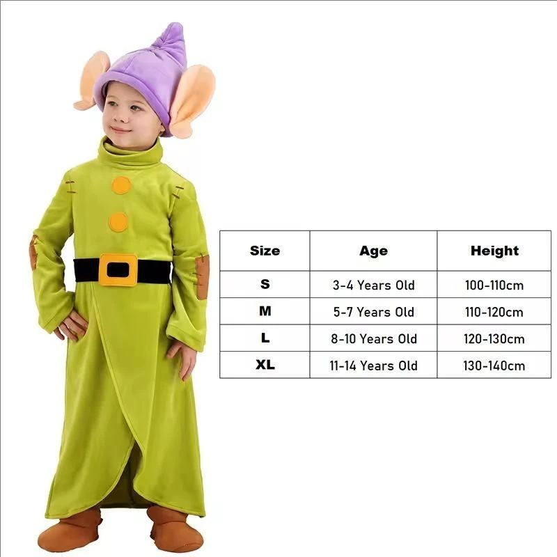 Dopey Cosplay The Seven Dwarfs Boys Bodysuit Hat Suit Halloween Cosplay Costume Party Anime Snow White Dopey