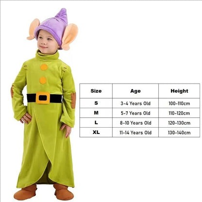 Dopey Cosplay The Seven Dwarfs Boys Bodysuit Hat Suit Halloween Cosplay Costume Party Anime Snow White Dopey