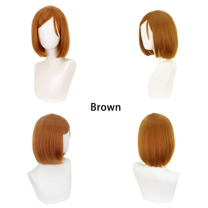 Anime Jujutsu Kaisen Kugisaki Nobara Cosplay Cabelo Composto 35cm Castanho Curto com Partição Lateral Peruca para Halloween Carnaval Festa Diária