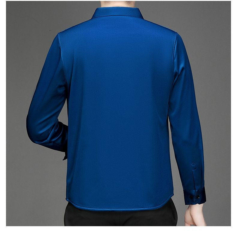 High End  Mulberry Silk Men Business Shirt Long Sleeve  Button Invisible Elastic Tops Wrinkle Resistant  Luxurious Men Shirt