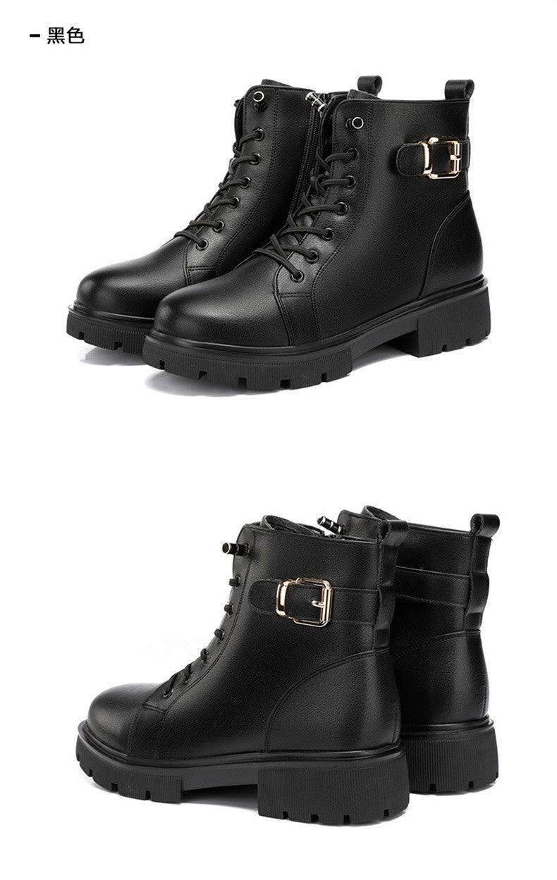 2024 Short Shoes for Women Female Ankle Boots Platform with Laces Combat Lace-up Footwear Chunky Booties Punk Style Leather