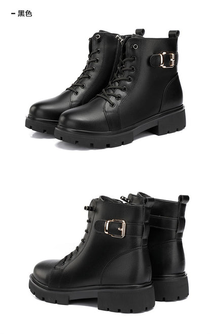 2024 Short Shoes for Women Female Ankle Boots Platform with Laces Combat Lace-up Footwear Chunky Booties Punk Style Leather