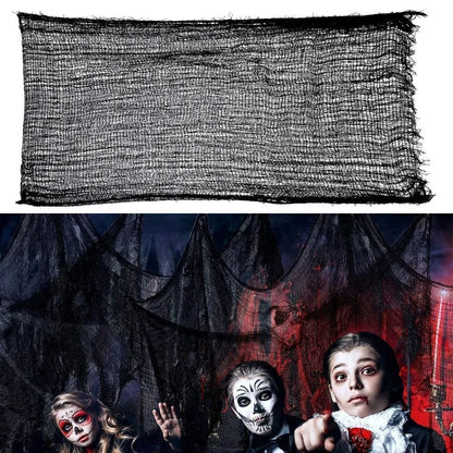 Decorações de Gaze Horripilantes de Halloween para Casa Assombrada com Teia de Aranha Preta Manchada de Sangue para Interiores Assustadoras para Pendurar no Corredor