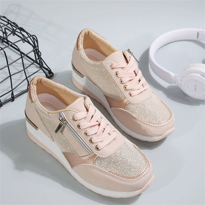 Fashion Thick Bottom Silver Sneakers Women 2025 Spring Wedge Heel Vulcanized Shoes Woman Comfortable Lace Up Sport Sneaker Mujer