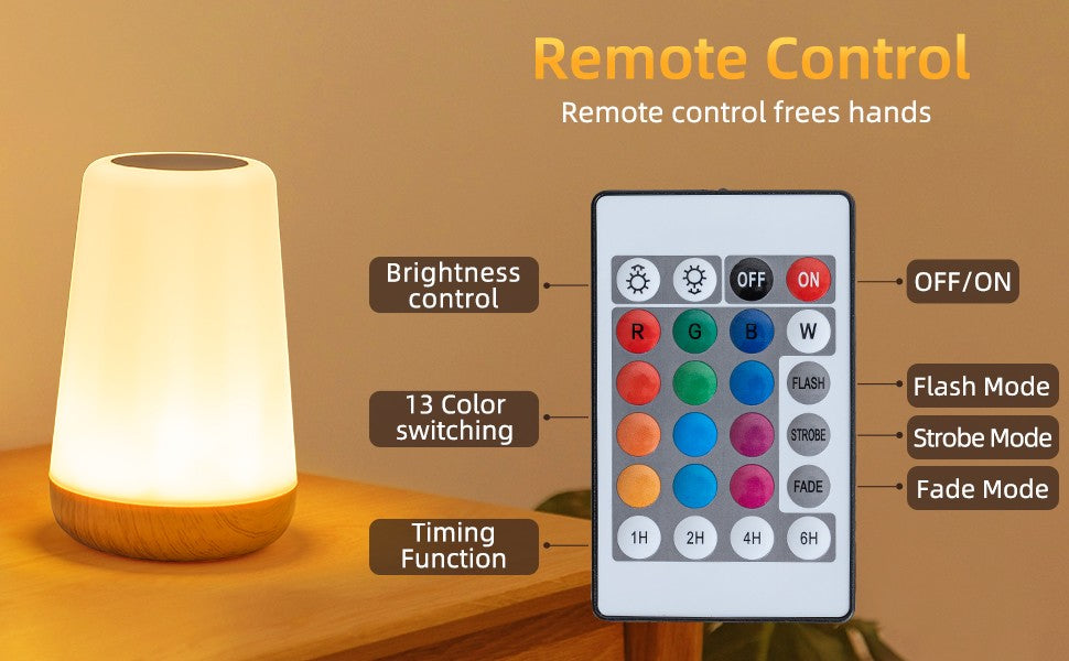 13 RGB Color Changing Portable Bedside Lamp Dimmable Remote Control USB Rechargeable Touch Night Light for Living Room Bedroom G