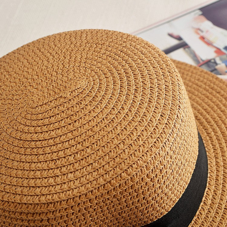 Chapéu Panamá COKK, Simples, de Verão, Praia, Feminino, Casual, Aba Reta, Chapéu de Palha com Laço para Meninas, Chapéu de Sol, Chapéu Feminino