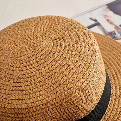 Chapéu Panamá COKK, Simples, de Verão, Praia, Feminino, Casual, Aba Reta, Chapéu de Palha com Laço para Meninas, Chapéu de Sol, Chapéu Feminino