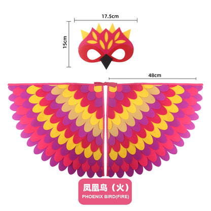 Bird Cosplay Costume Stage Performance Owl Peacock Wings Bird Felt Cape with Mask for Girls Boys Halloween Party Cloak