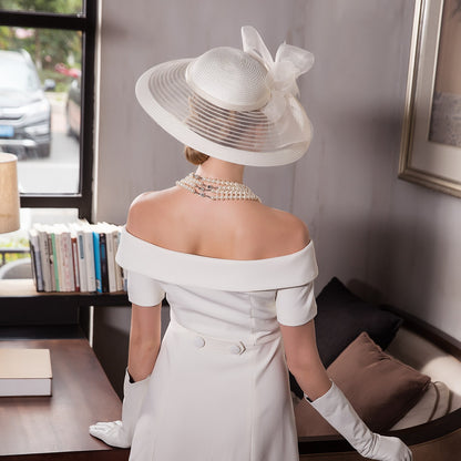 Elegant Kentucky Tea Party Fascinators White Weddings Hat For Women Wide Brim Hats Fedora Ladies Church Dress Derby Hats