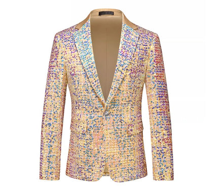 High-quality Sequined Suits Men Clothing Gold / Silver Autumn / Winter New Male Wedding Banquet Party Dress Blazer and Pant