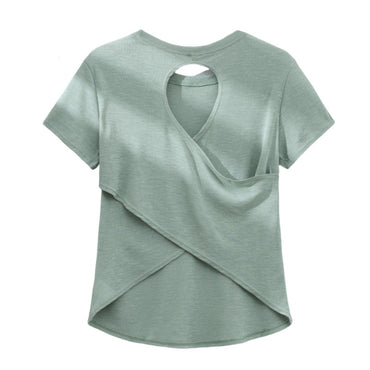 DRUR Gym Tops Women Lightweight Sweatshirt Summer Short Sleeve Quick Dry Fitness Running Tshirt Back Cross Hollow Yoga Wear New