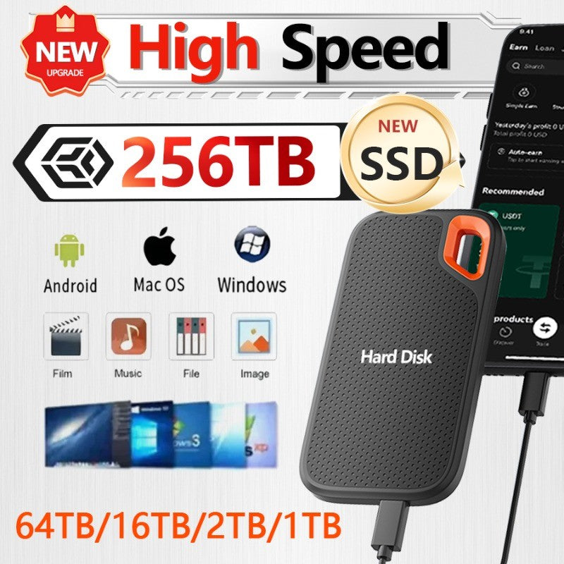 Disco Rígido Externo de Alta Velocidade 16TB SSD Portátil 1TB Disco Rígido USB3.1 4TB Unidade de Estado Sólido 256TB Armazenamento em Massa para Laptop/PC/Mac