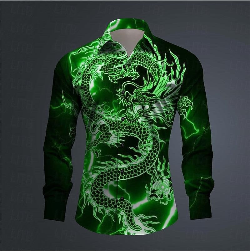 Hawaii Men's 3D Printed Dragon Print Roll-down Button-down Shirt Outdoor Street Long Sleeve Clothing Fashion Casual Beach Style
