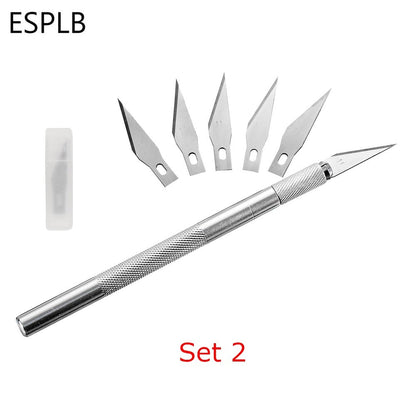 Engraving Non-Slip Metal Scalpel Knife Kit + 50/20/10/5pcs #11 Blades Cutter Craft Knives for Mobile Phone PCB Repair Hand Tools